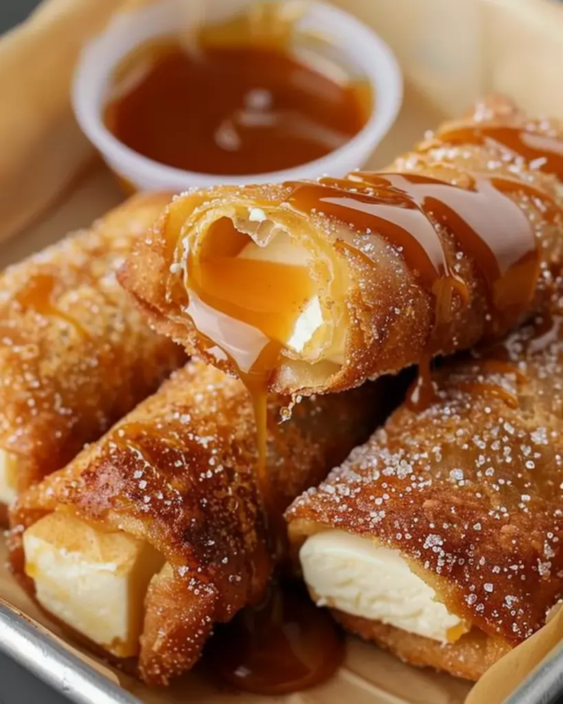 Cheesecake Egg Rolls- With Caramel Sauce