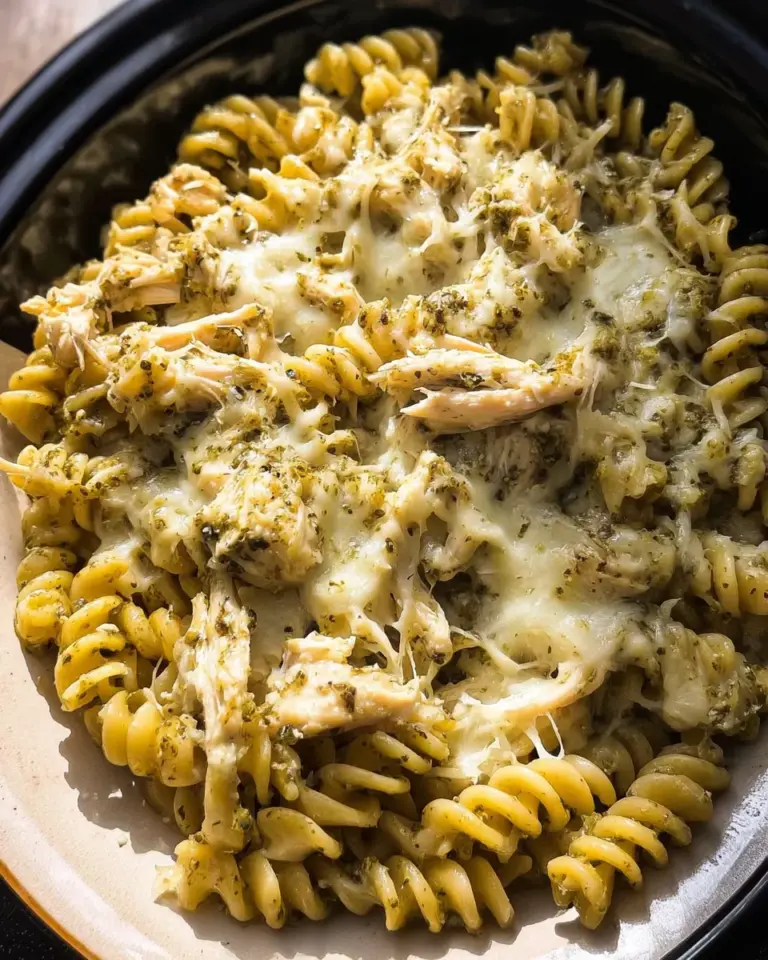 Slow Cooker Pesto Mozzarella Chicken Pasta