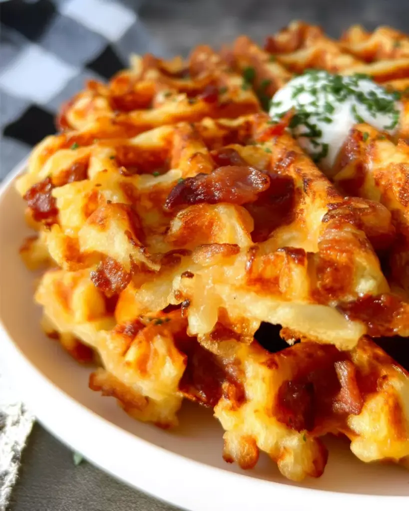 Bacon and Cheese Loaded Hashbrown Waffles