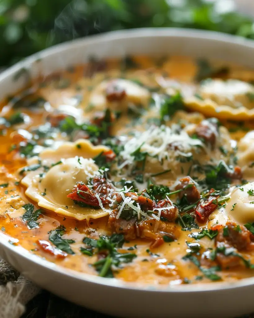 Creamy Tuscan Ravioli Soup