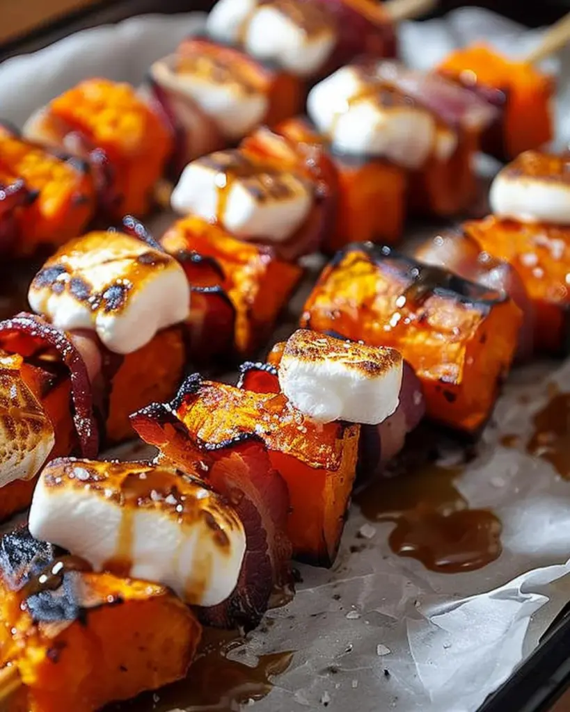 Candied Sweet Potato & Bacon Skewers