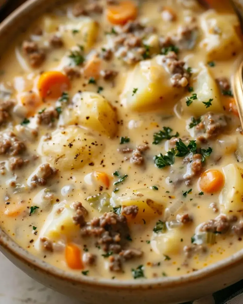 Crockpot Creamy Potato & Hamburger Soup | Easy Recipe