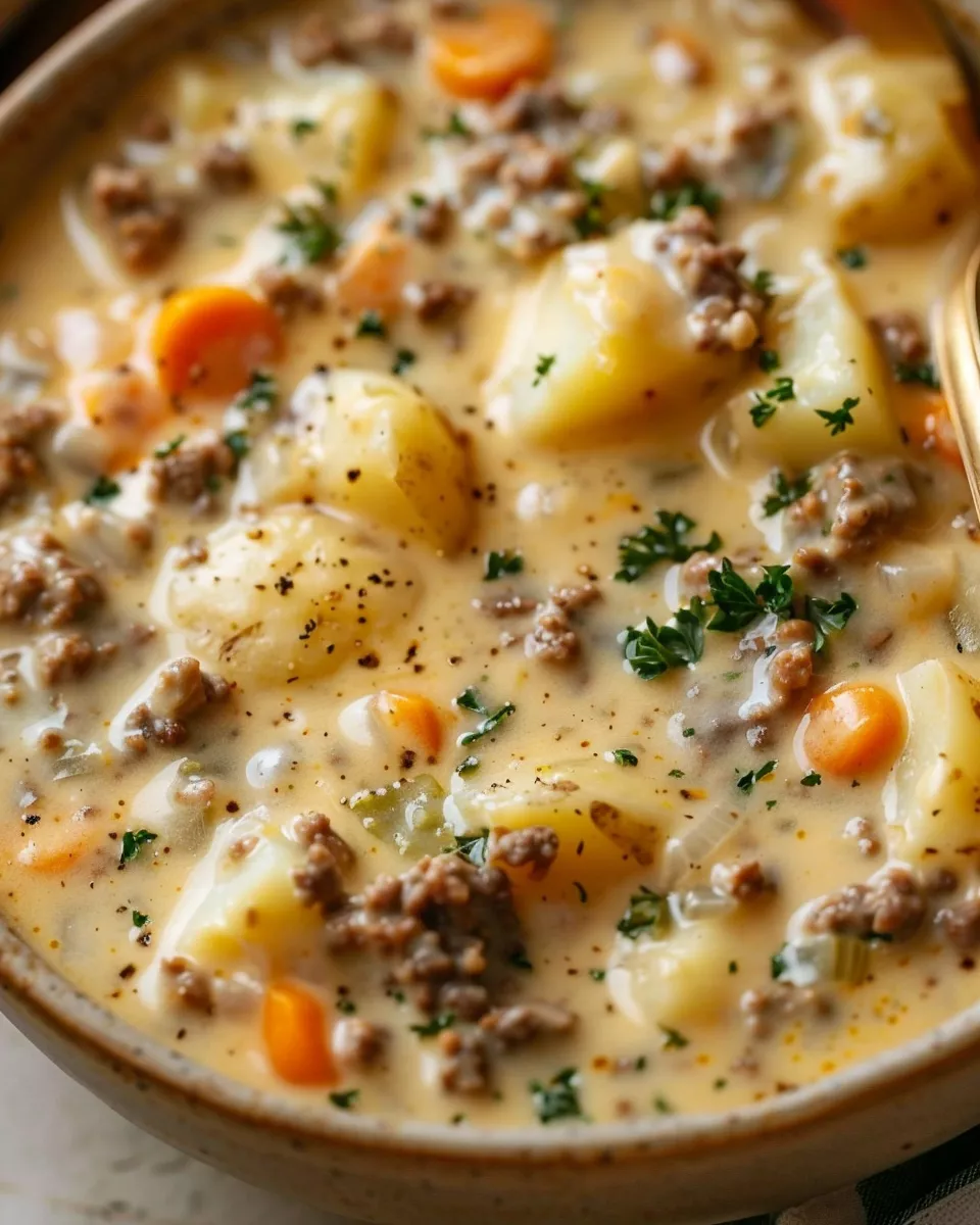 Crockpot Creamy Potato & Hamburger Soup | Easy Recipe