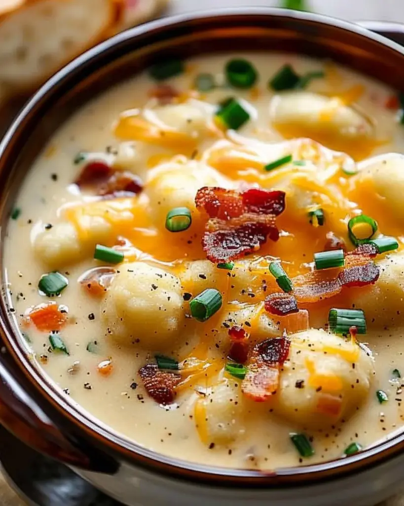 Creamy Bacon Cheddar Gnocchi Soup