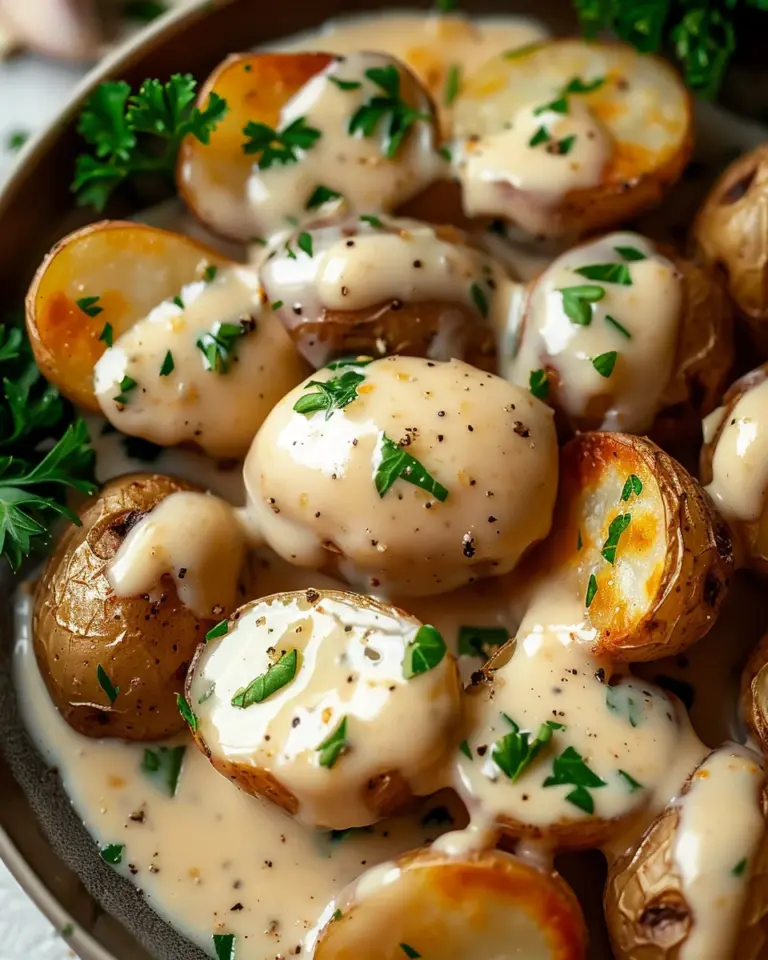 Creamy Garlic Sauce Baby Potatoes