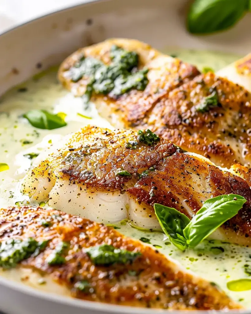 Pan Fry Tilapia with Pesto Cream Sauce