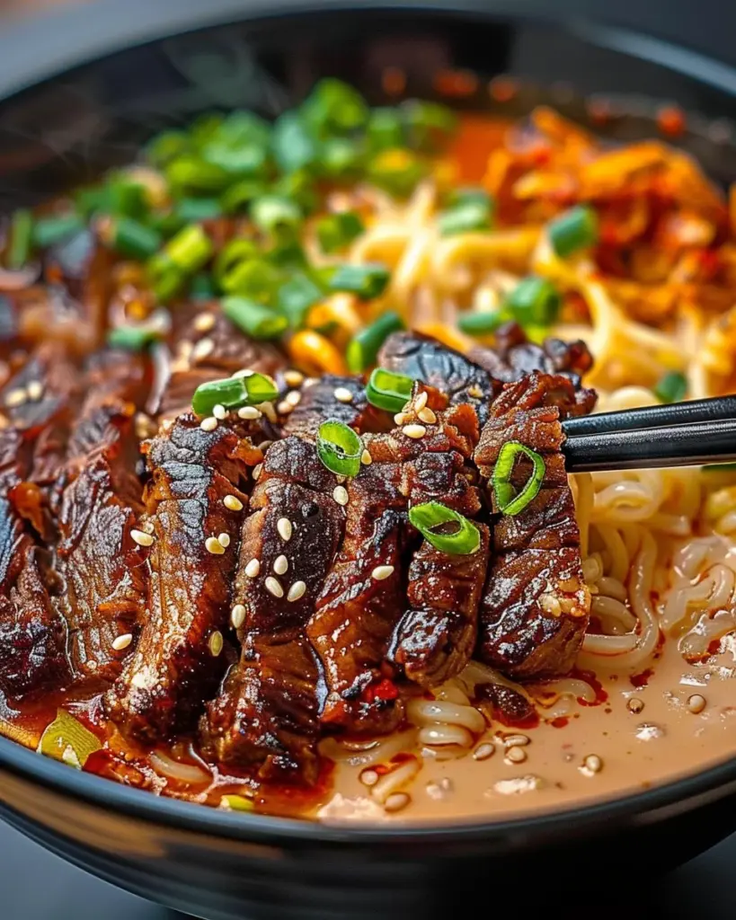 Spicy Korean Ramen with Grilled Beef & Creamy Sauce