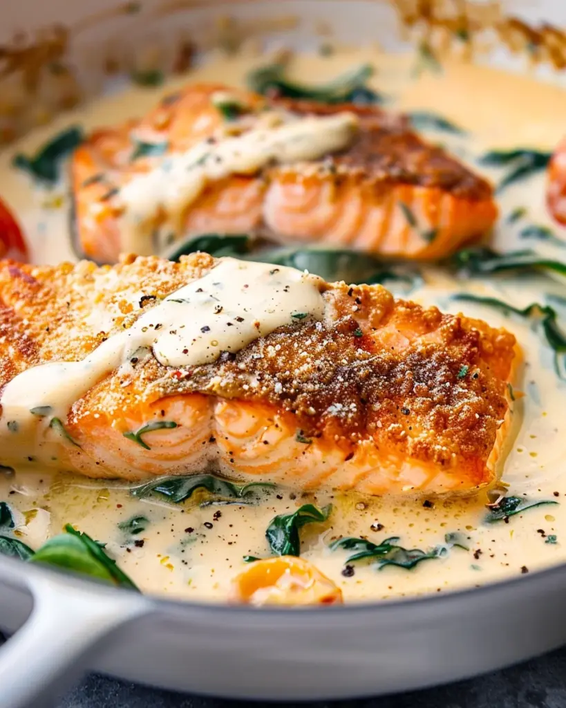 Tuscan Salmon with Parmesan Cream Sauce