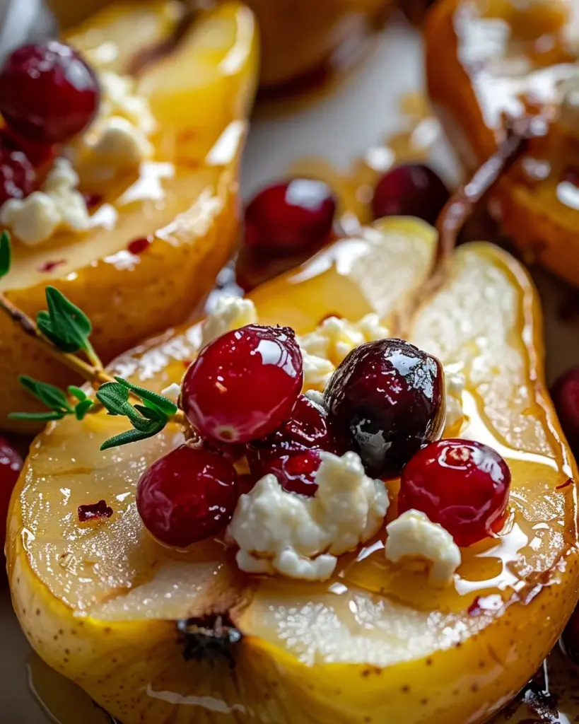 Baked Pears with Goat Cheese, Honey, and Cranberries