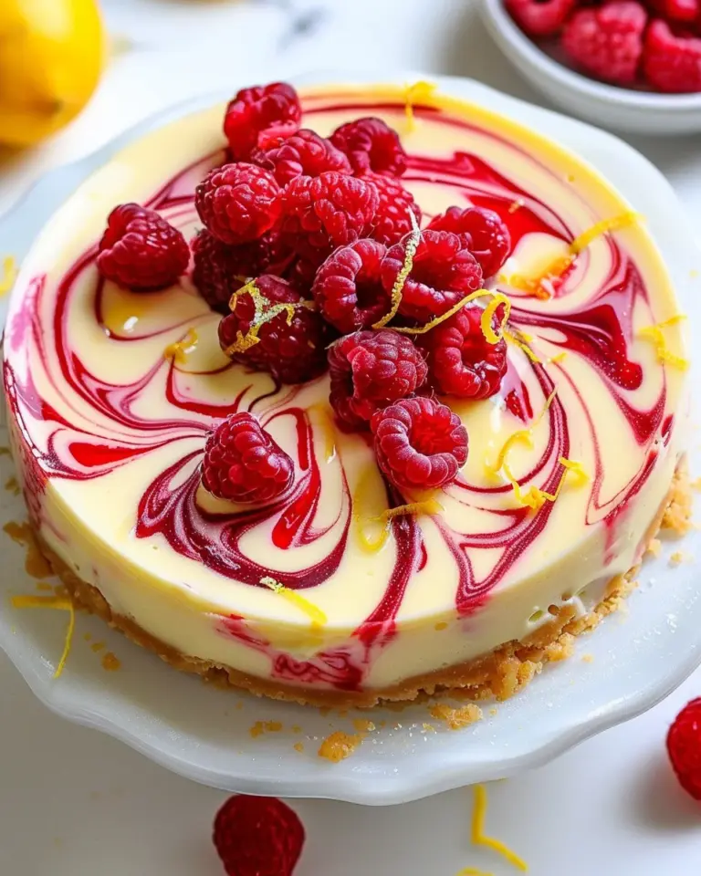 Luscious Lemon Raspberry Swirl Cheesecake