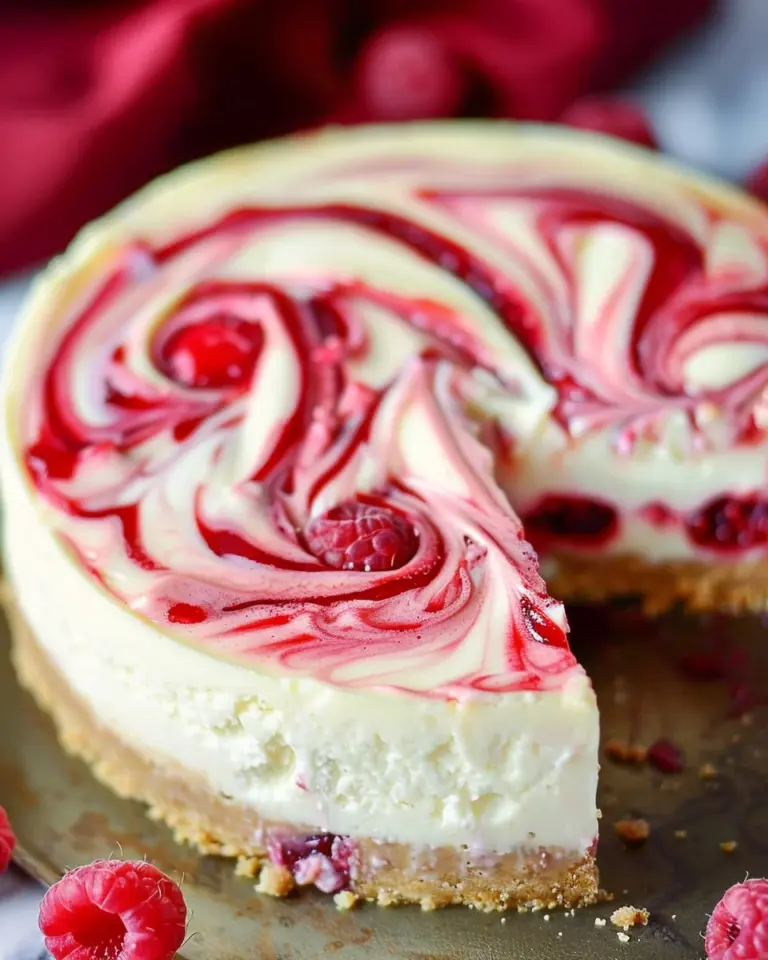 White Chocolate Raspberry Swirl Cheesecake