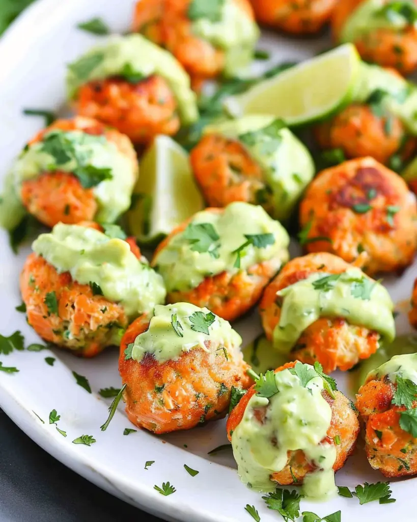 Baked Salmon Meatballs with Creamy Avocado Sauce