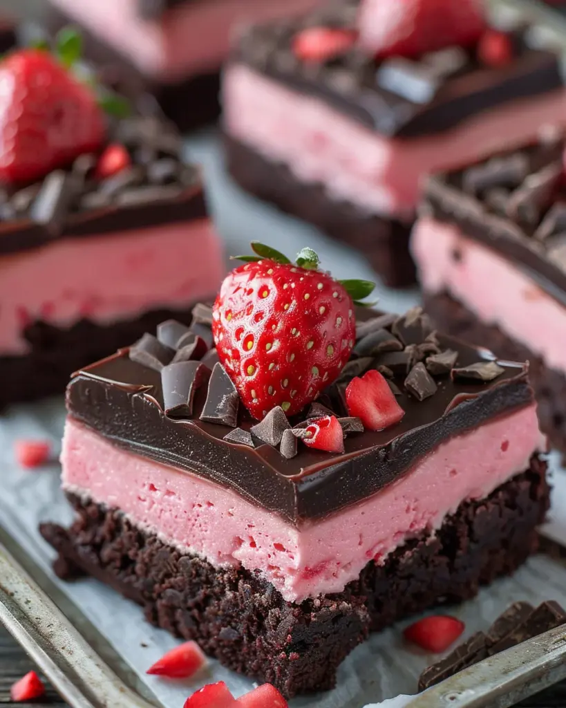 Layered Strawberry Mousse Brownies