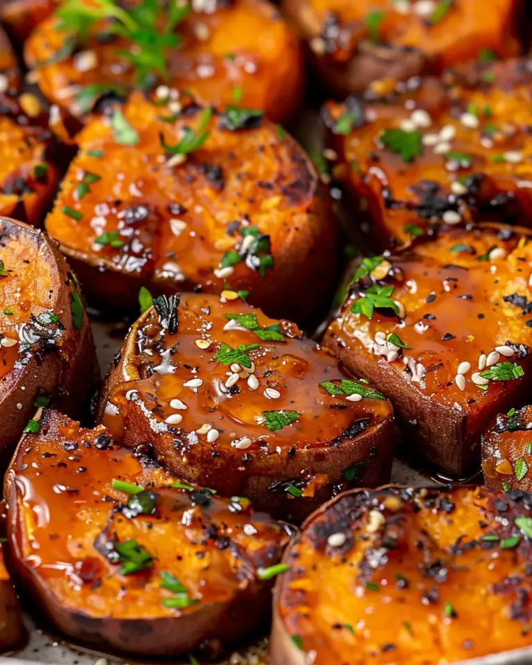 Honey Chili Smashed Sweet Potatoes