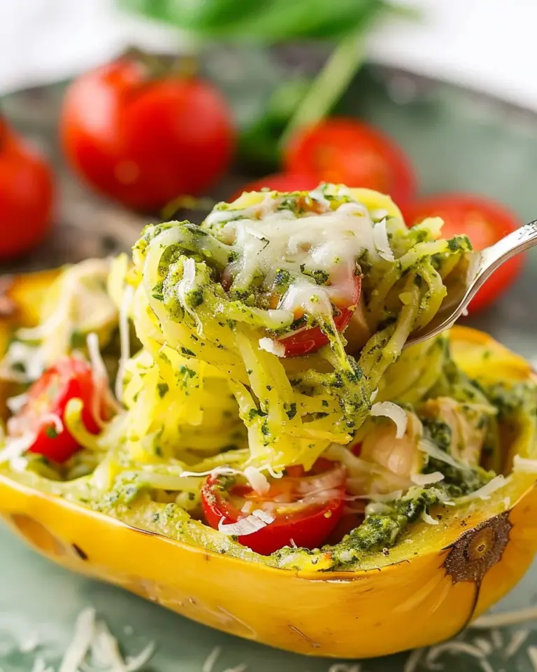 Pesto Chicken Stuffed Spaghetti Squash