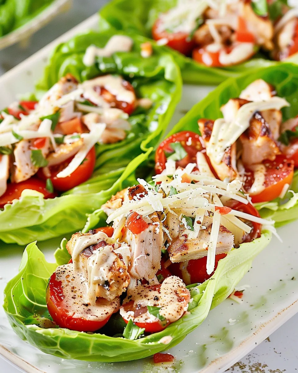 Keto Chicken Caesar Romaine Lettuce Boats