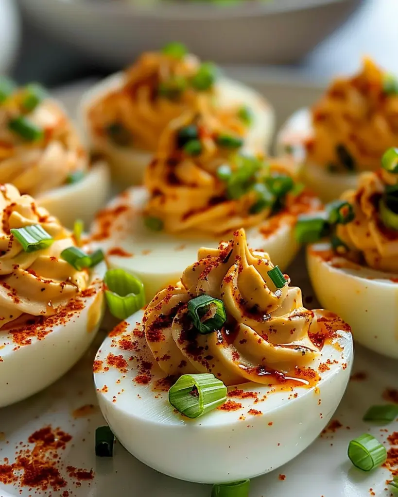 Spicy Chili Garlic Deviled Eggs