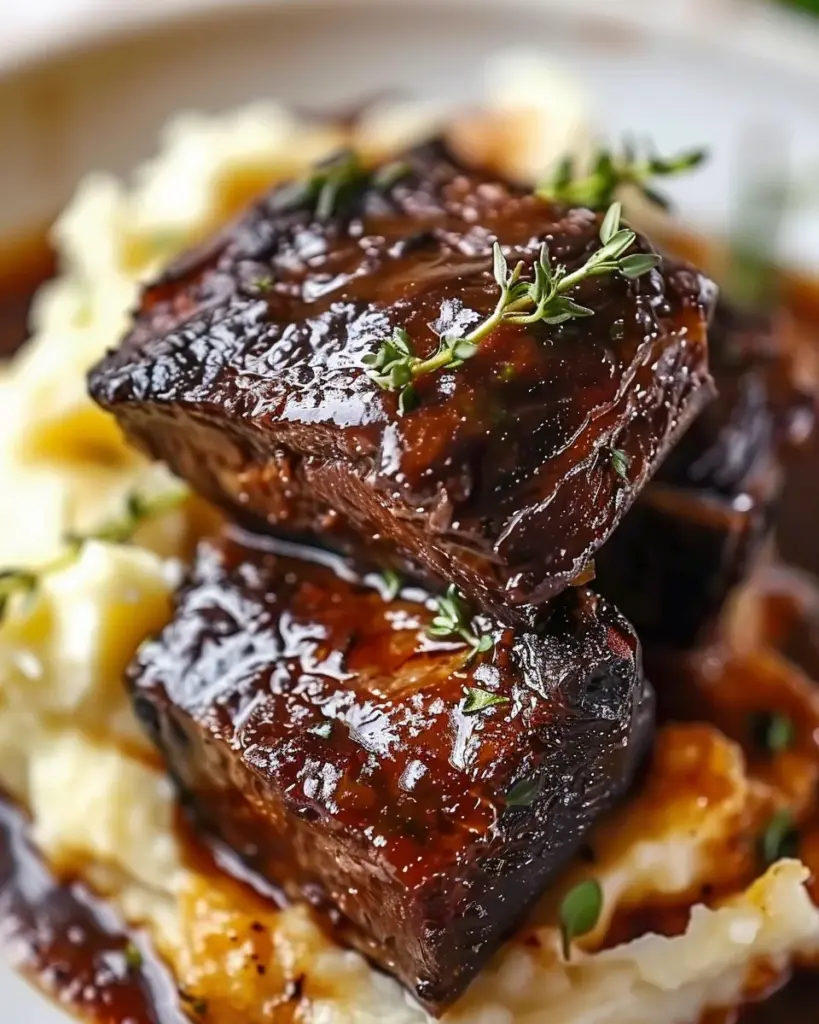 Tender Braised Short Ribs with Creamy Garlic Mashed Potatoes