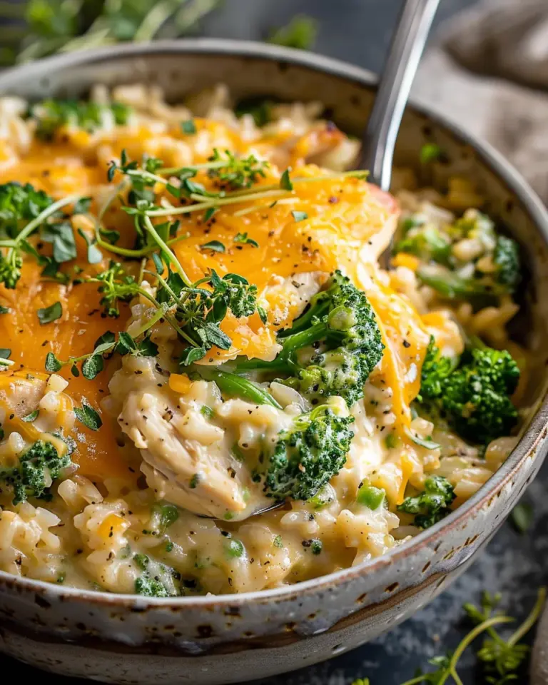 Creamy Broccoli Cheddar Chicken Rice Delight