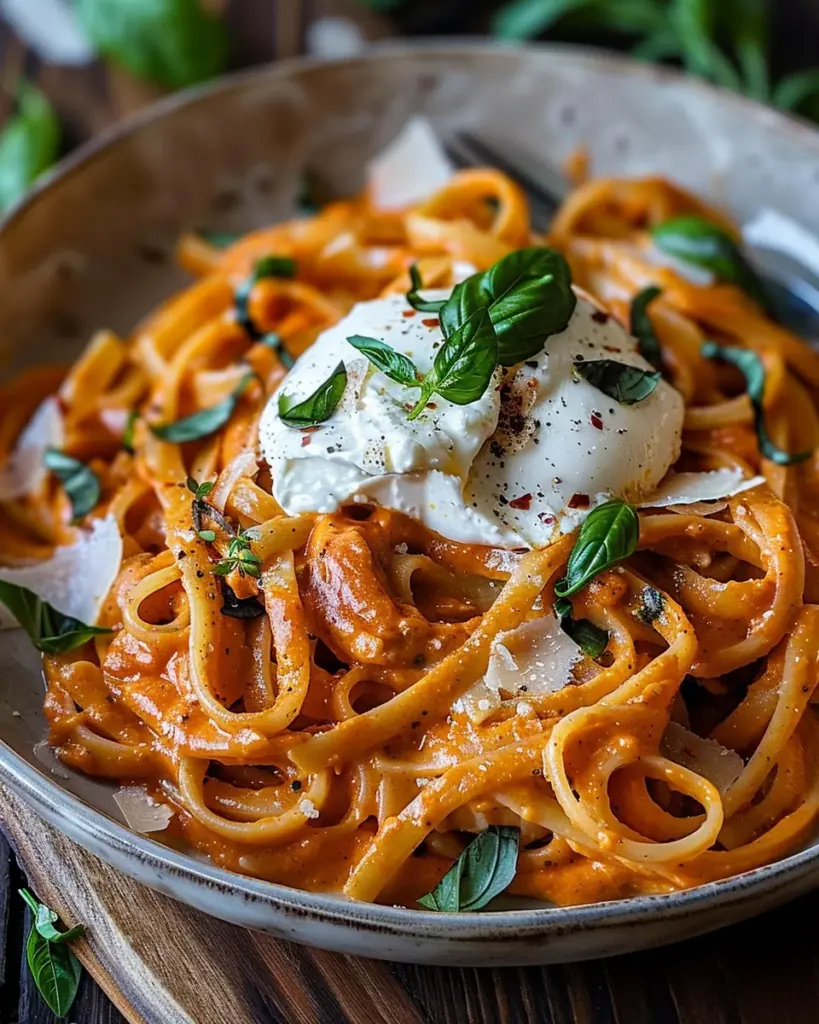 Creamy Red Pepper Pasta with Burrata & Herbs: An Incredible Ultimate Recipe