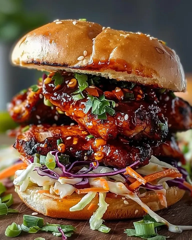 Spicy Korean BBQ Chicken Sandwich with Crispy Slaw