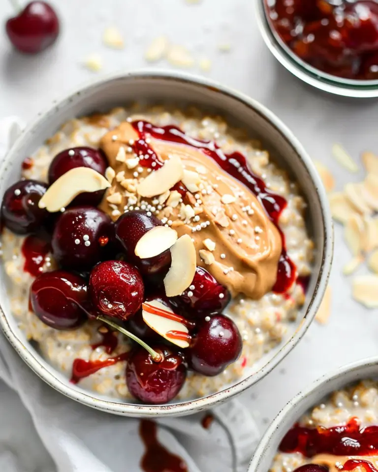 Healthy Overnight Oats with Cherry Chia Seed Jam