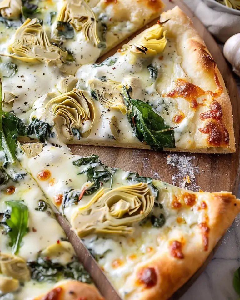 artichoke pizza with spinach parmesan cream sauce