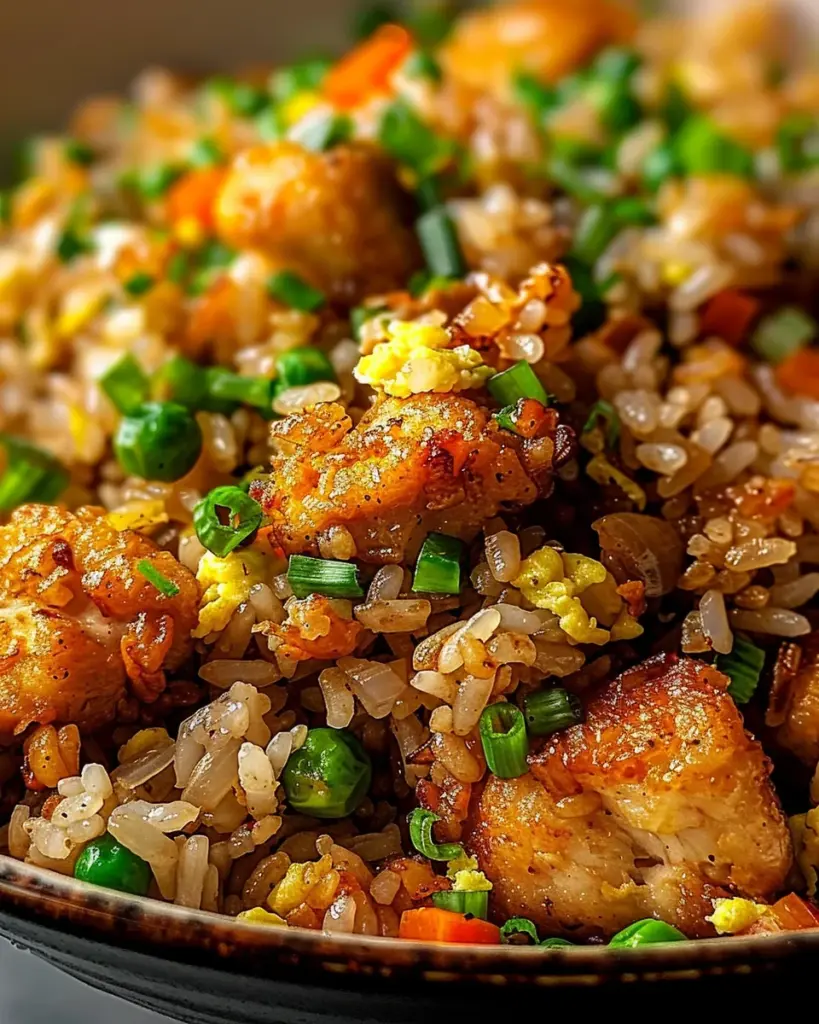 High Protein Crispy Garlic Chicken Fried Rice