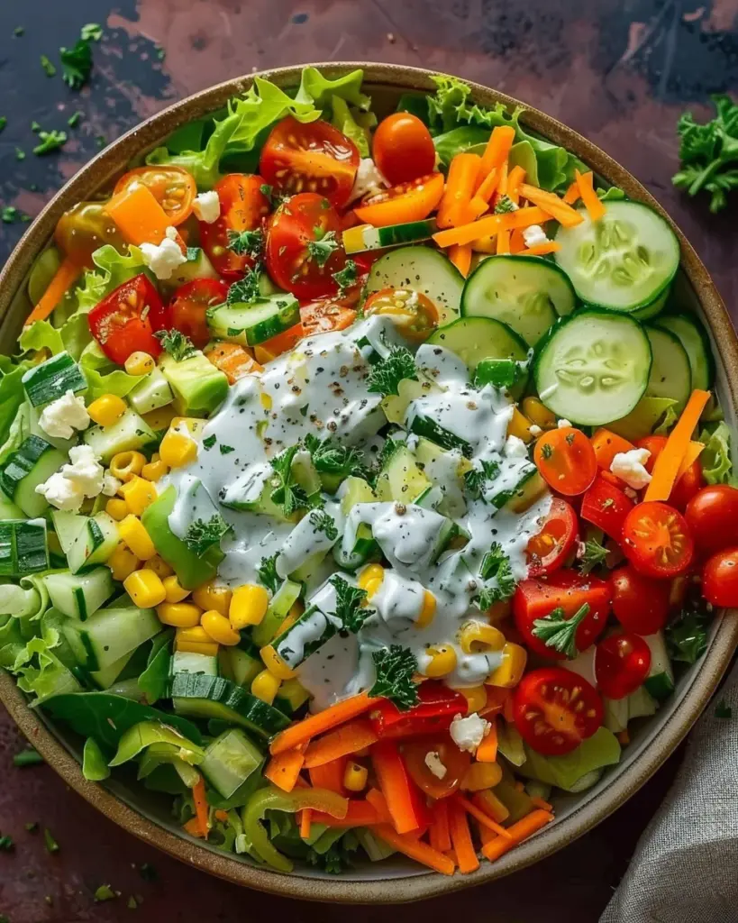 Zesty Divorce Salad with Crunchy Vegetables and Creamy Dressing