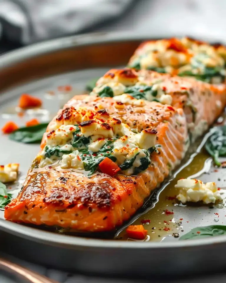 Simple Baked Stuffed Salmon with Spinach and Feta