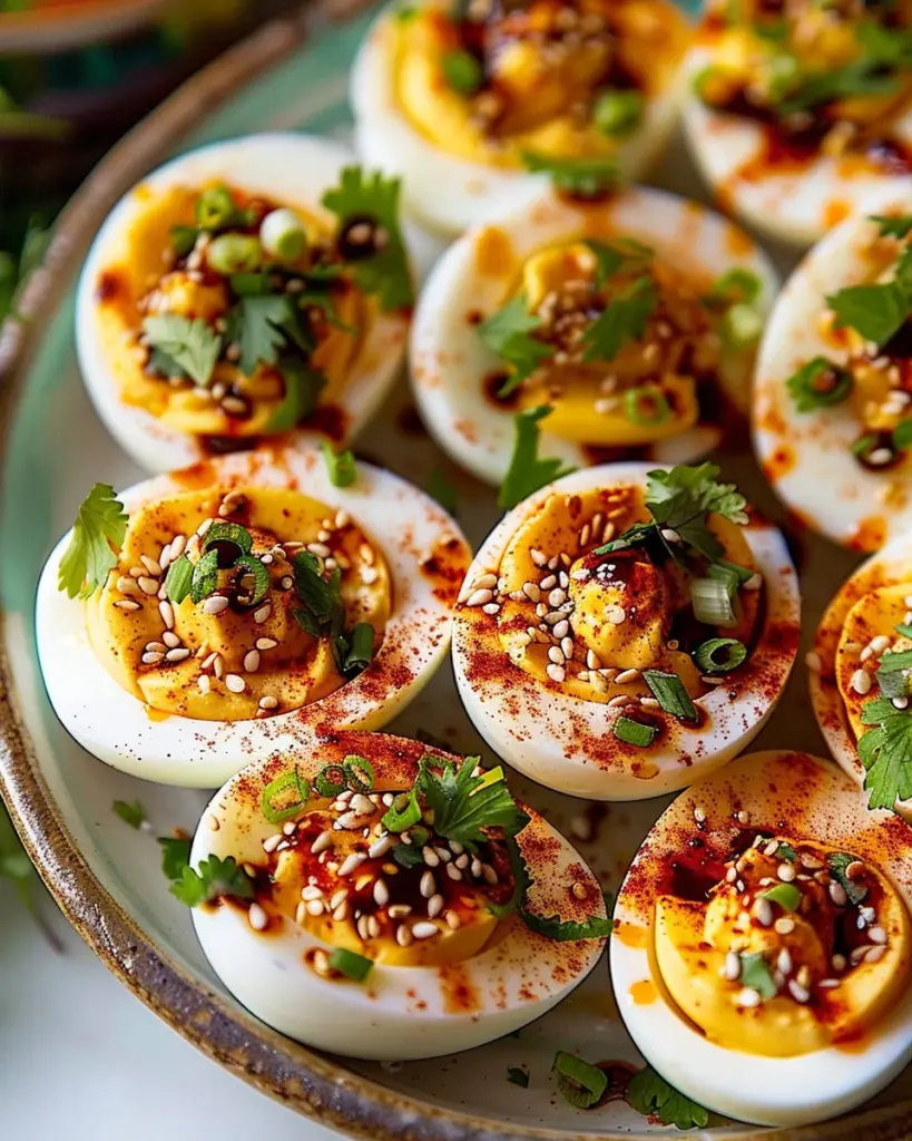 Spicy Chili Garlic Deviled Eggs