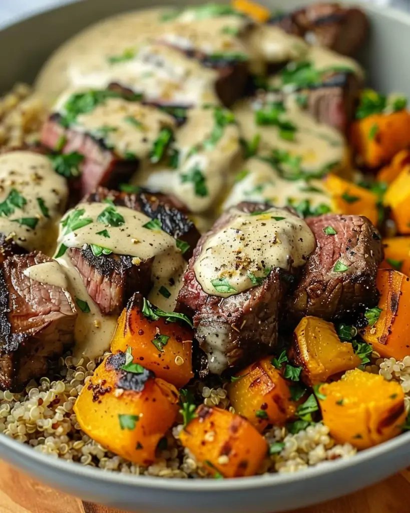 Savory Butternut Squash & Garlic Herb Steak Bowls